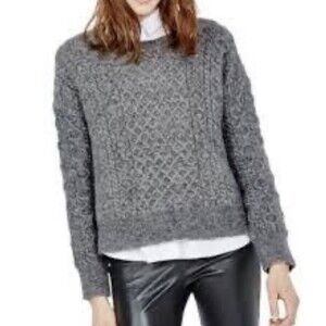 Maje Women’s Sz 2/M Grey Marcel Cable Knit Wool And Mohair Cropped Sweater ECU